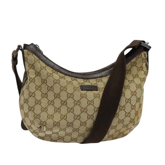 GUCCI GG Canvas Shoulder Bag Beige Silver - Picture 1 of 16